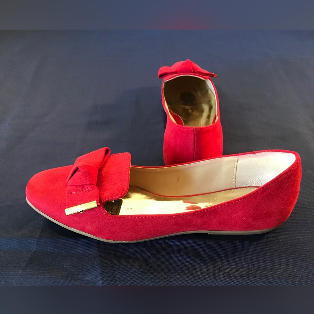 Red Women's Flats with Bow Accent